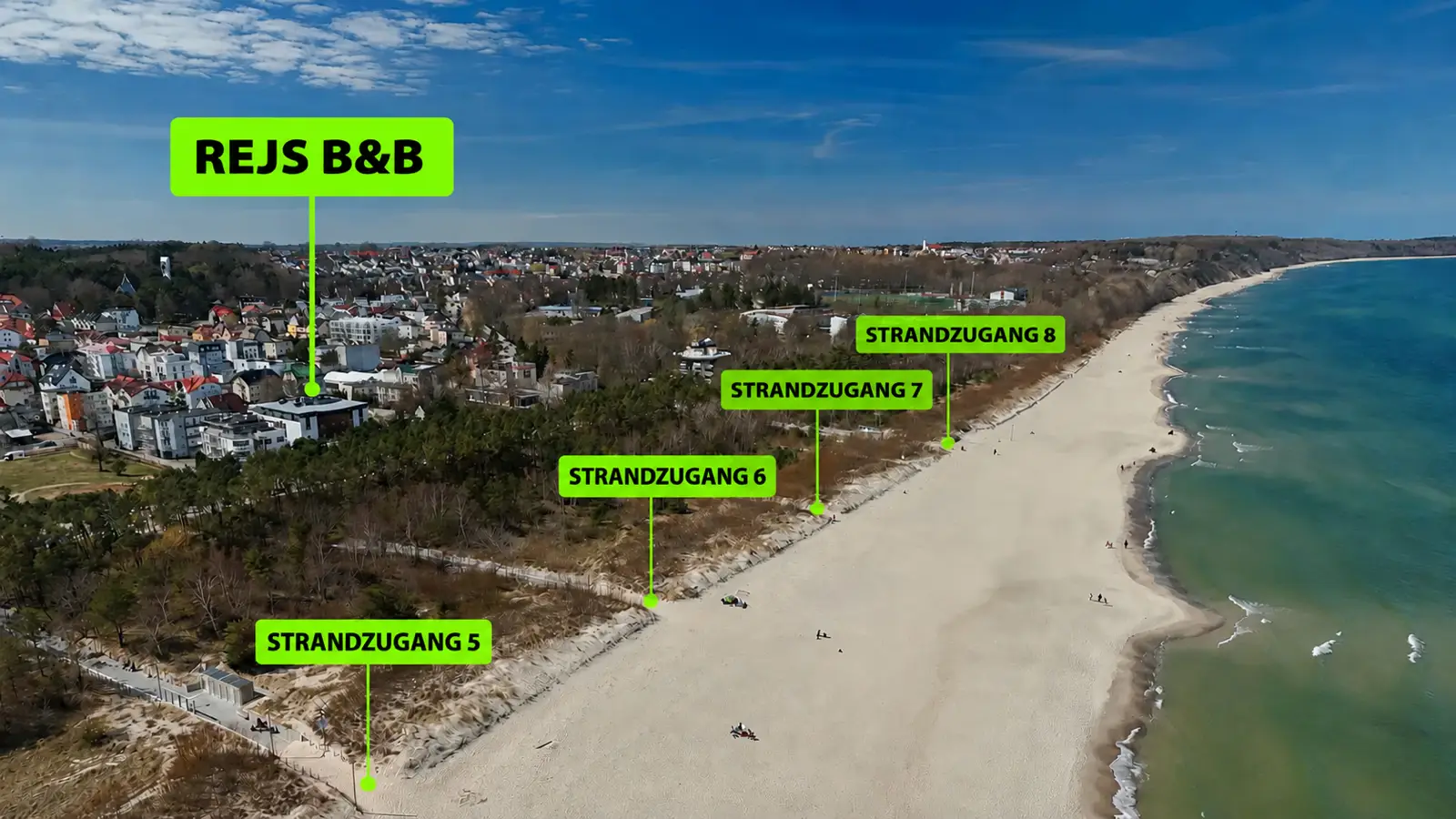 Luftbild: Rejs B&B Władysławowo in erster Reihe am Ostseestrand mit den Strandzugängen 5 bis 8